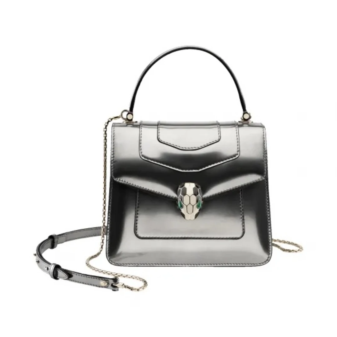 95新 BVLGARI/宝格丽 宝格丽银色风琴竖版蛇头链条包