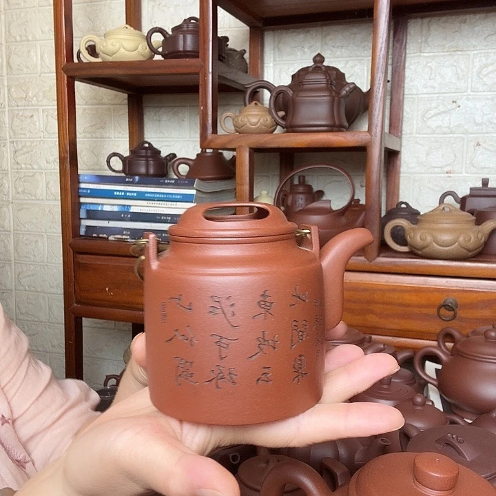 致***远茶壶紫砂桶壶300cc清水泥精工半手
