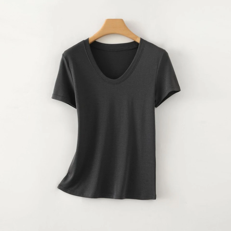 天丝亚麻女士T恤短袖休闲百搭宽松透气简约纯色上衣