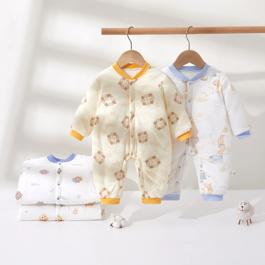 婴儿冬装120克连体衣秋冬款加厚保暖棉服冬季夹新生宝宝衣服秋装