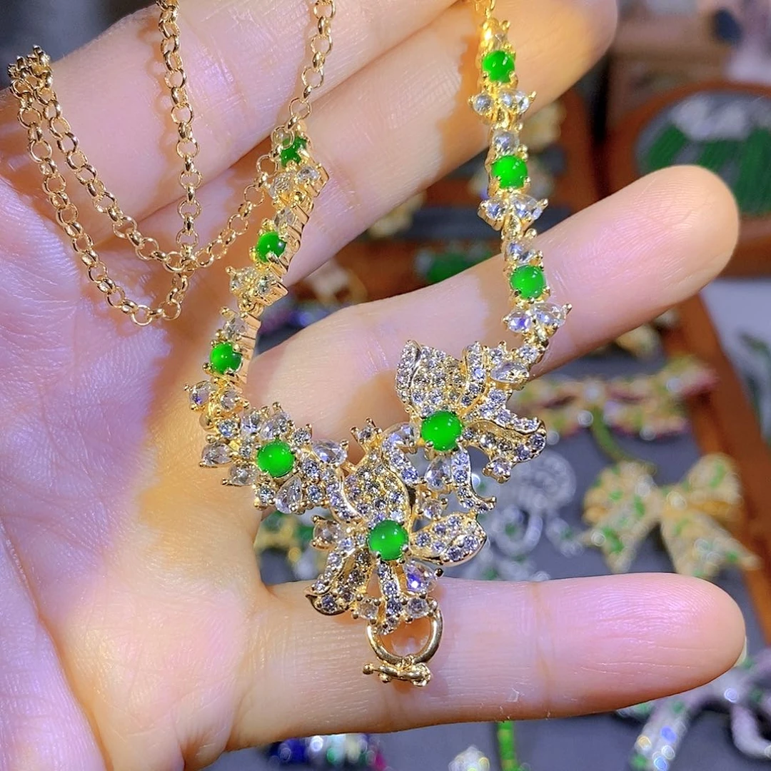 颈饰银S925镶嵌翡翠