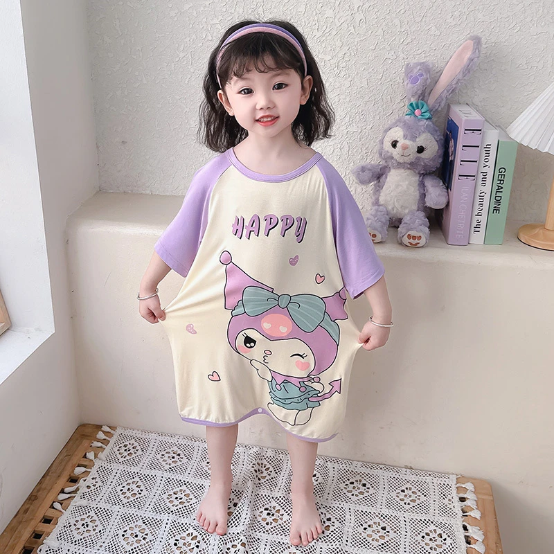 宝宝卡通莫代尔睡裙2025新款女童连体衣冰丝睡衣儿童家居服夏童装
