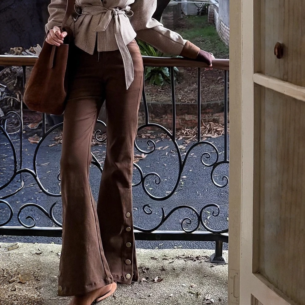 【白昼晴光】美式复古微喇叭裤女秋季新款设计感高腰显瘦牛仔裤