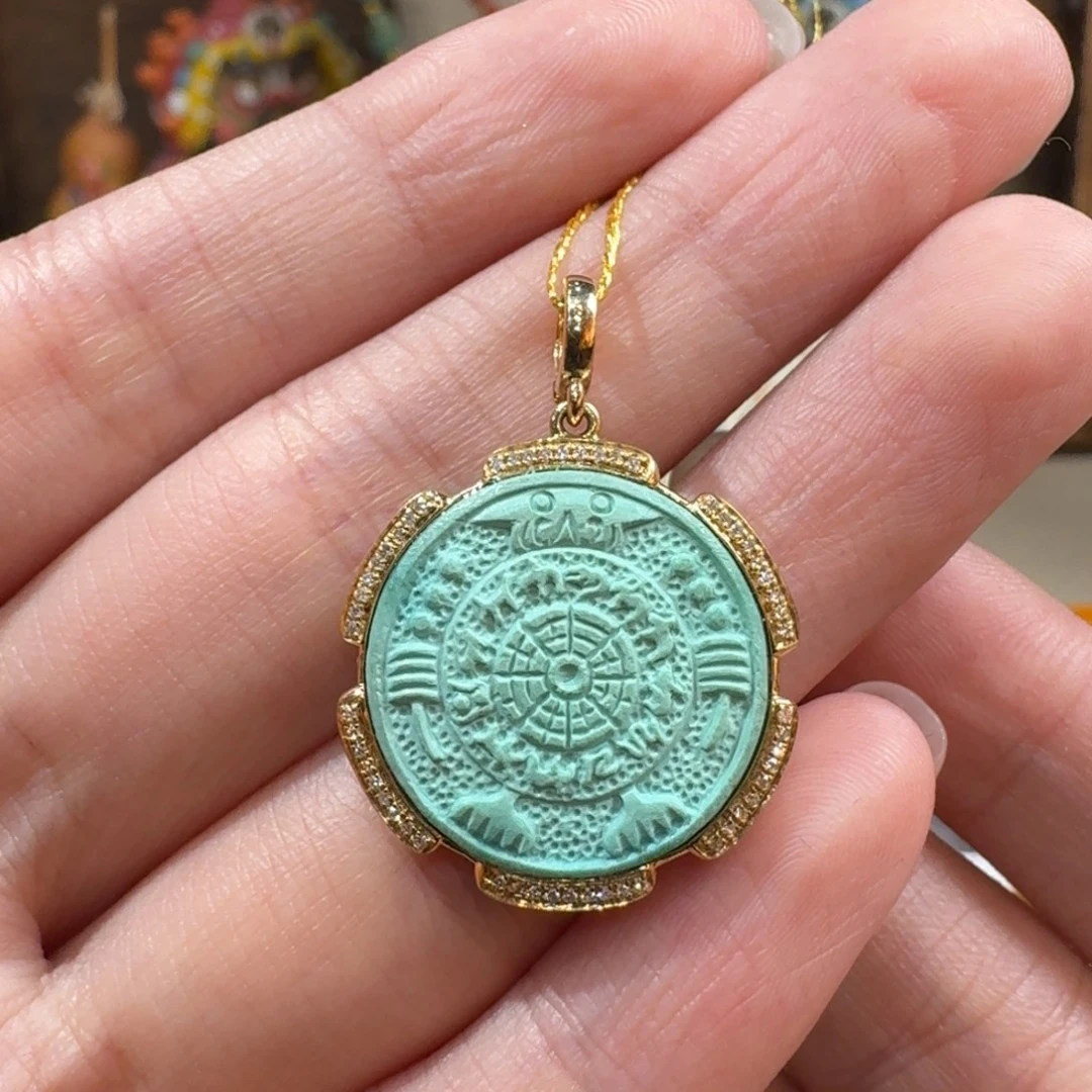 绿松石18K金镶嵌吊坠(不含链)八卦牌
