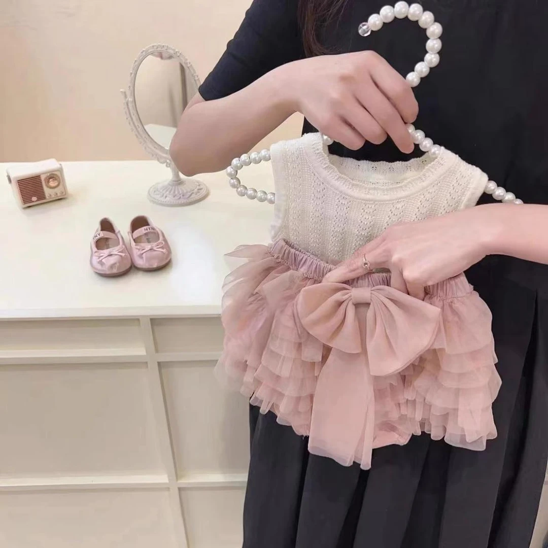 圆子家 2025女童夏季tutu裤裙两件套高品质网纱蛋糕裙背心两件套
