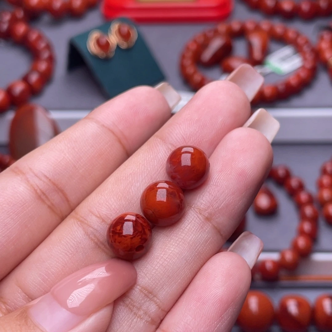 草***鼠南红玛瑙未镶嵌其他原矿）9mm瓦西玫红火焰纹圆珠