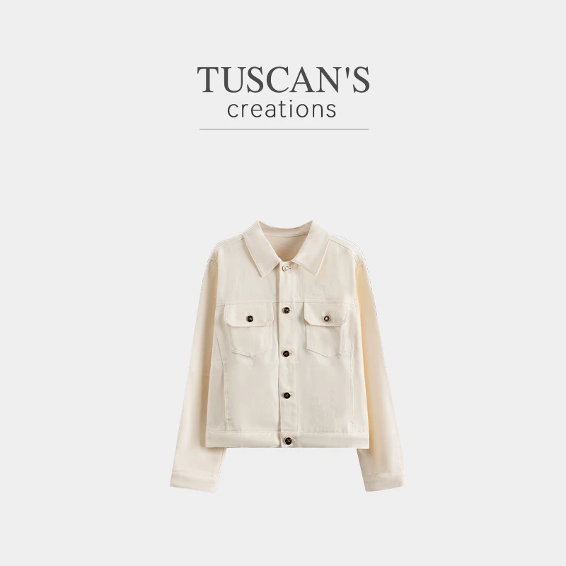 TUSCAN'S CREATIONS新品时尚百搭刺绣五星正肩女短款翻领外套衬衫