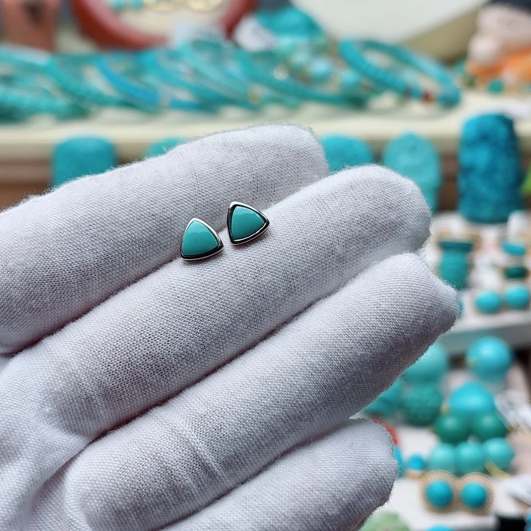 绿松石银S925镶嵌耳饰