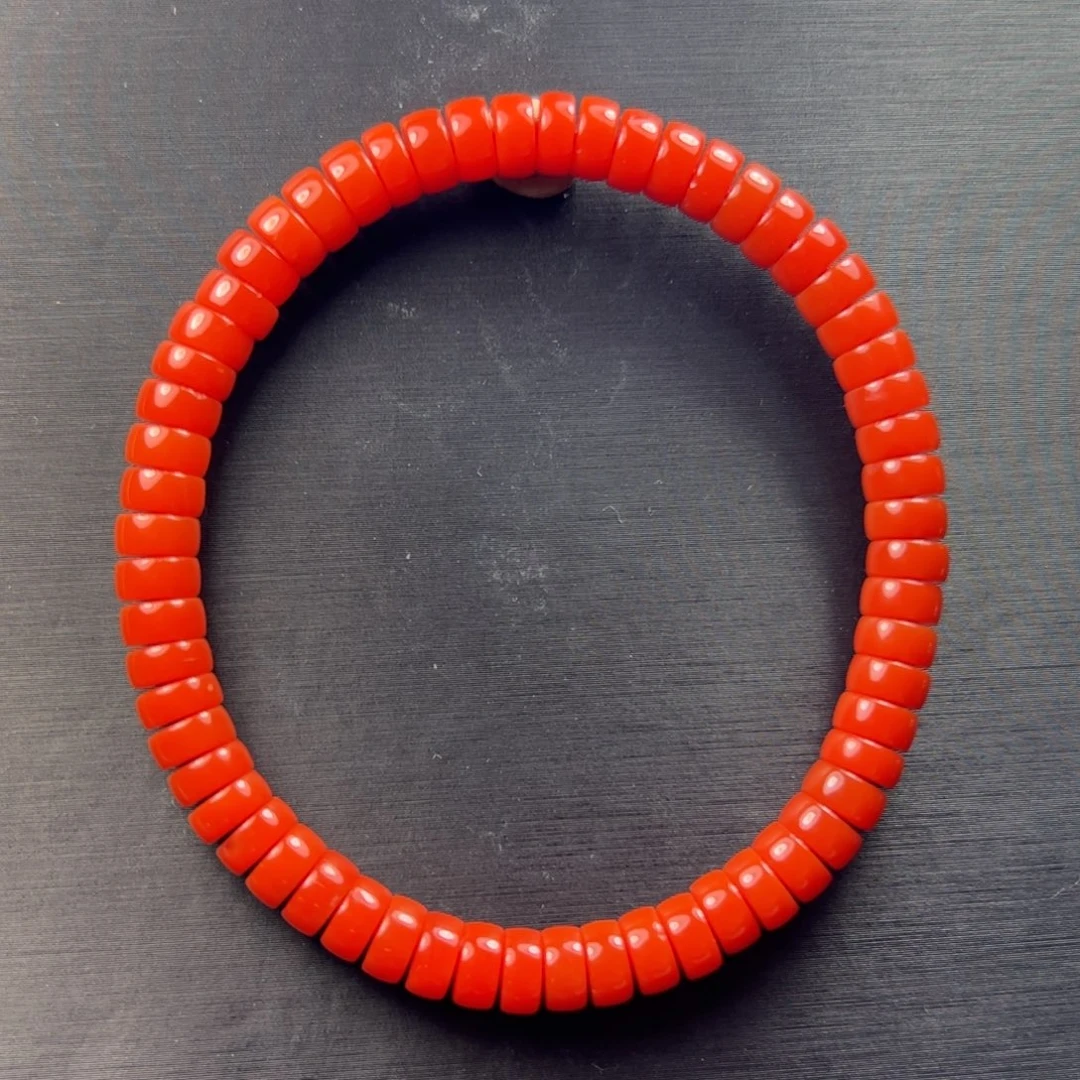南红玛瑙未镶嵌药片手串东山大水沟柿子红卡6m药片手串