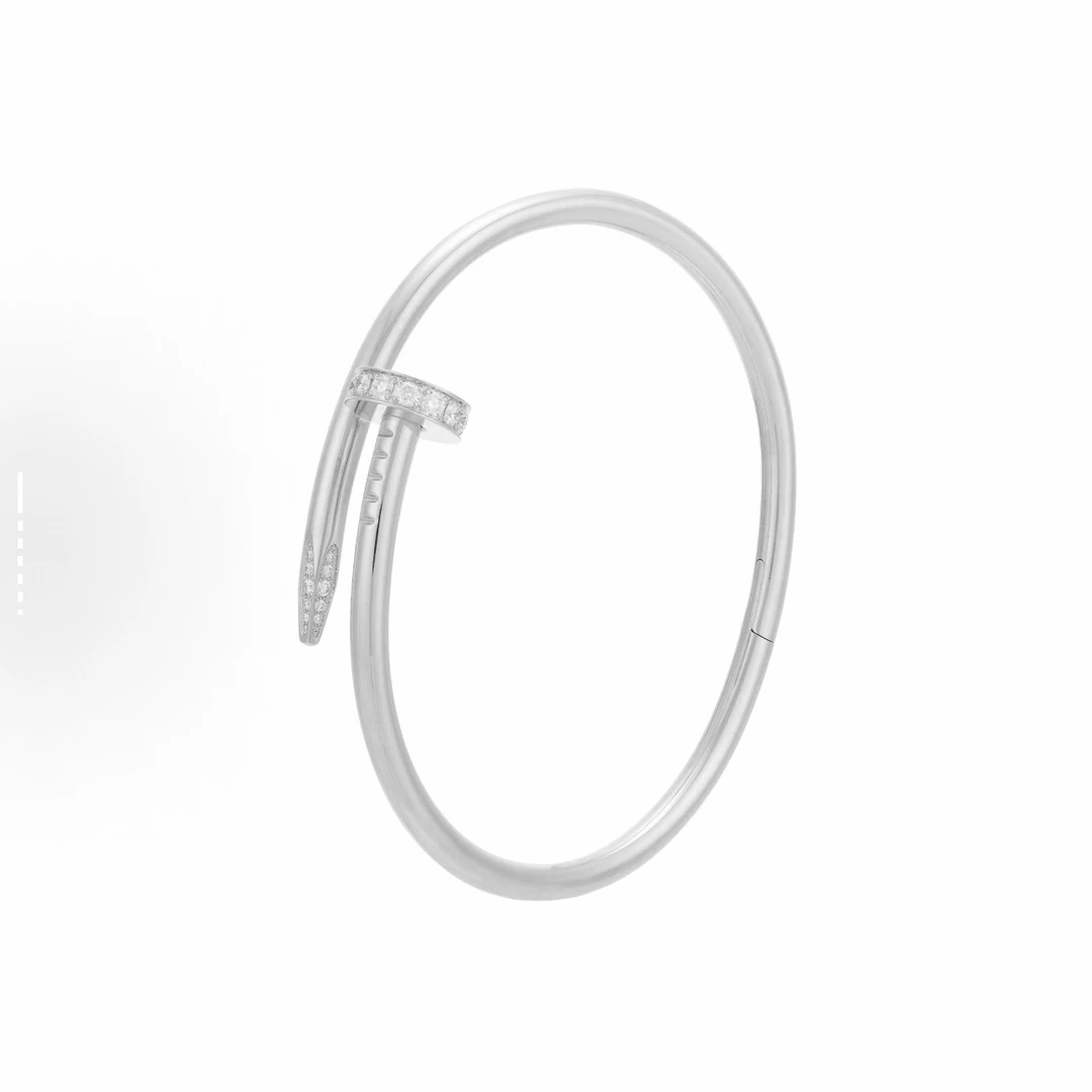 99新 Cartier/卡地亚 18K白金头尾钻宽版钉子手镯