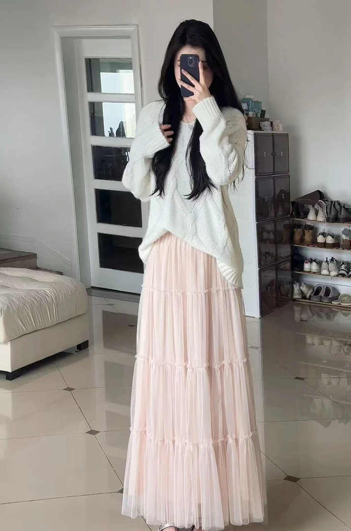 【高个子定制】网纱显瘦垂感超大摆蛋糕裙