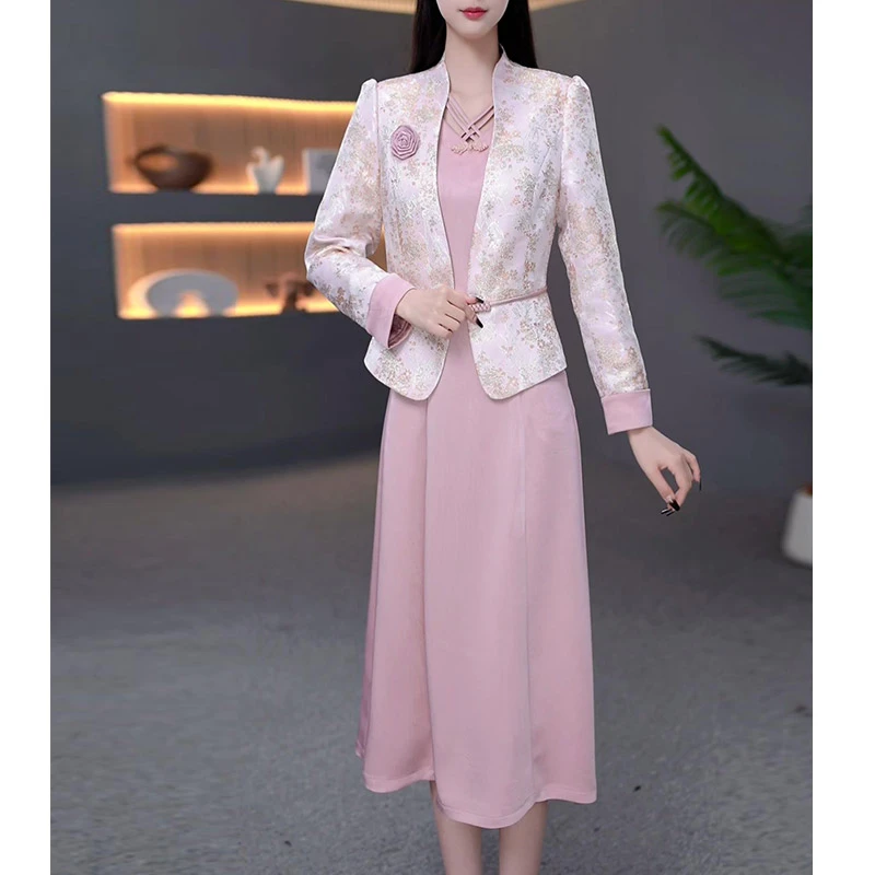 DBF-25A181YR 新款两件套轻奢复古气质收腰连衣裙修身 M-5XL