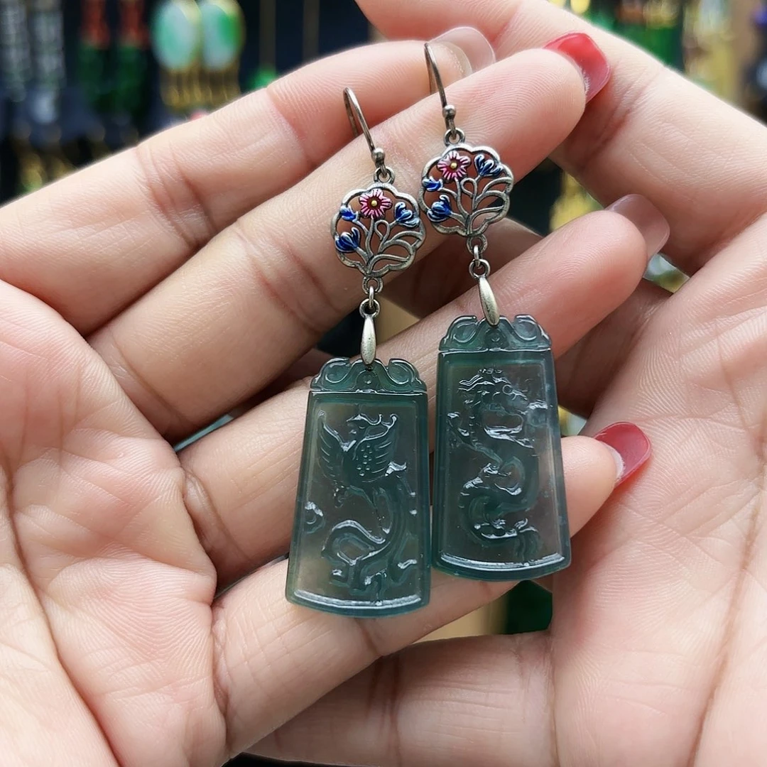 翡翠银S925镶嵌耳饰耳坠