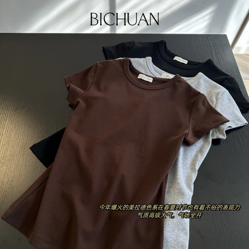 Bichuan/“包浆神T”AT+在售四色圆领修身简约显瘦百搭短袖T