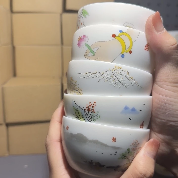 羊脂玉猪油白杯子五个