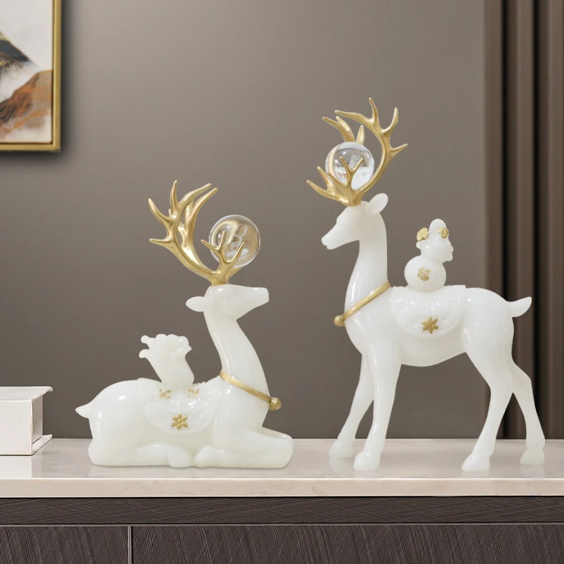 梅花玉色鹿客厅电视柜酒柜两旁摆件高端饰品乔迁新居礼品装饰品