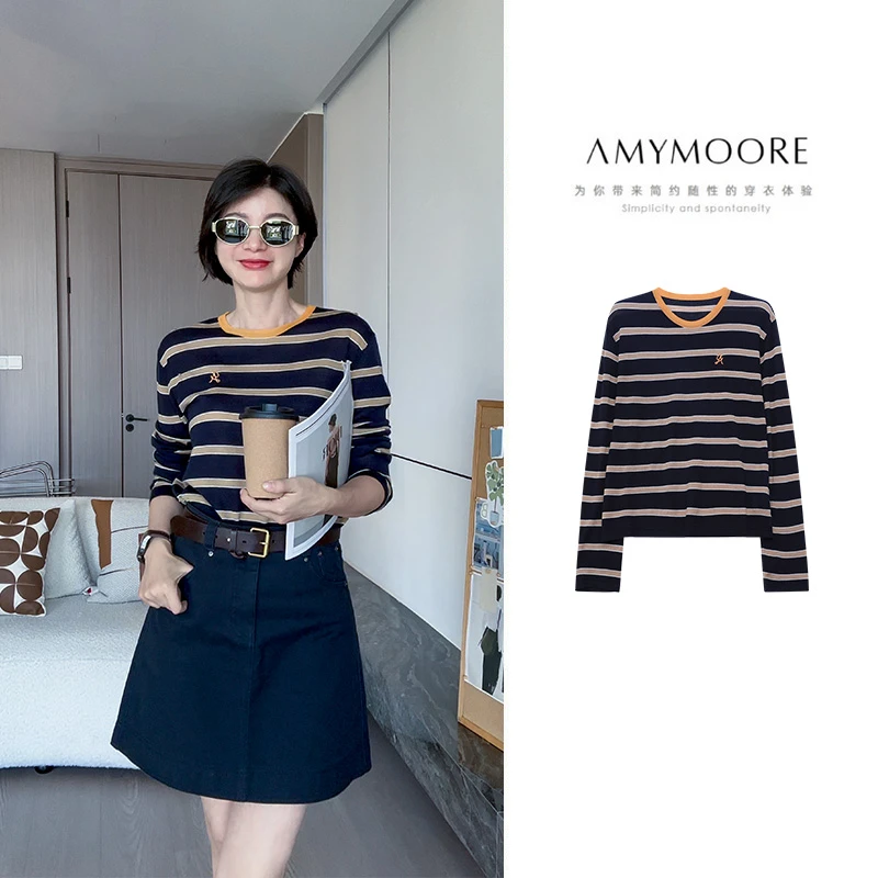 AMYMOORE艾莫尔2025年秋季女装毛衣羊毛针织衫圆领长袖780180