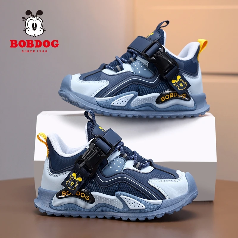 Bobdog/巴布豆男童运动鞋儿童春秋新款皮面小男孩舒适户外跑步鞋