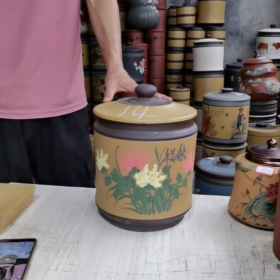 紫砂茶叶罐正品九饼秋菊花14
