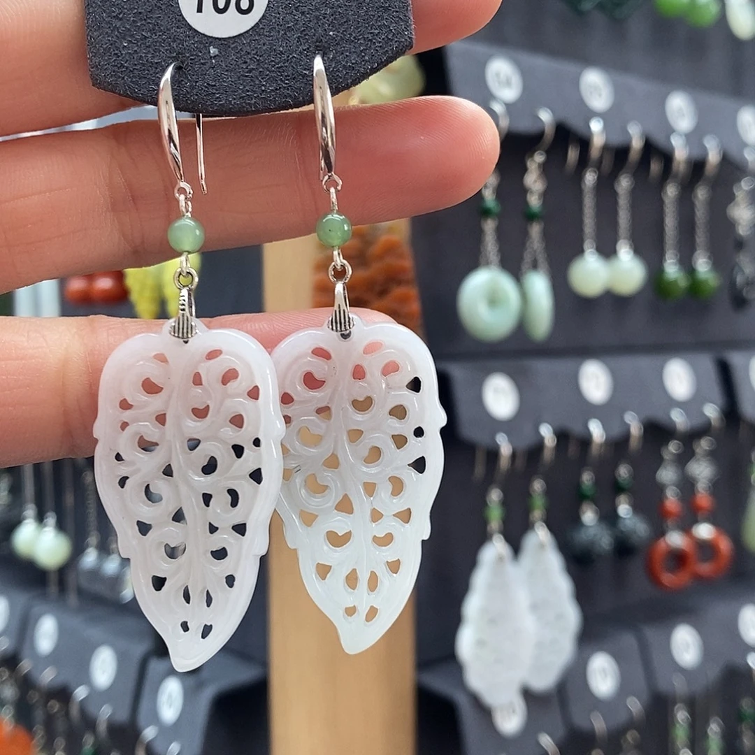 柠***)翡翠银S925镶嵌耳饰