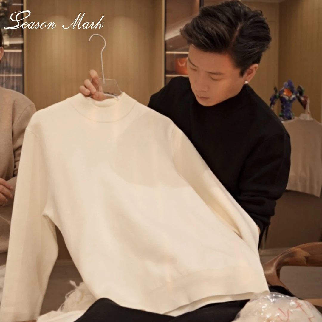 SEASONMARKcleanfit冬季新款纯色半高领针织打底衫简约百搭情侣男