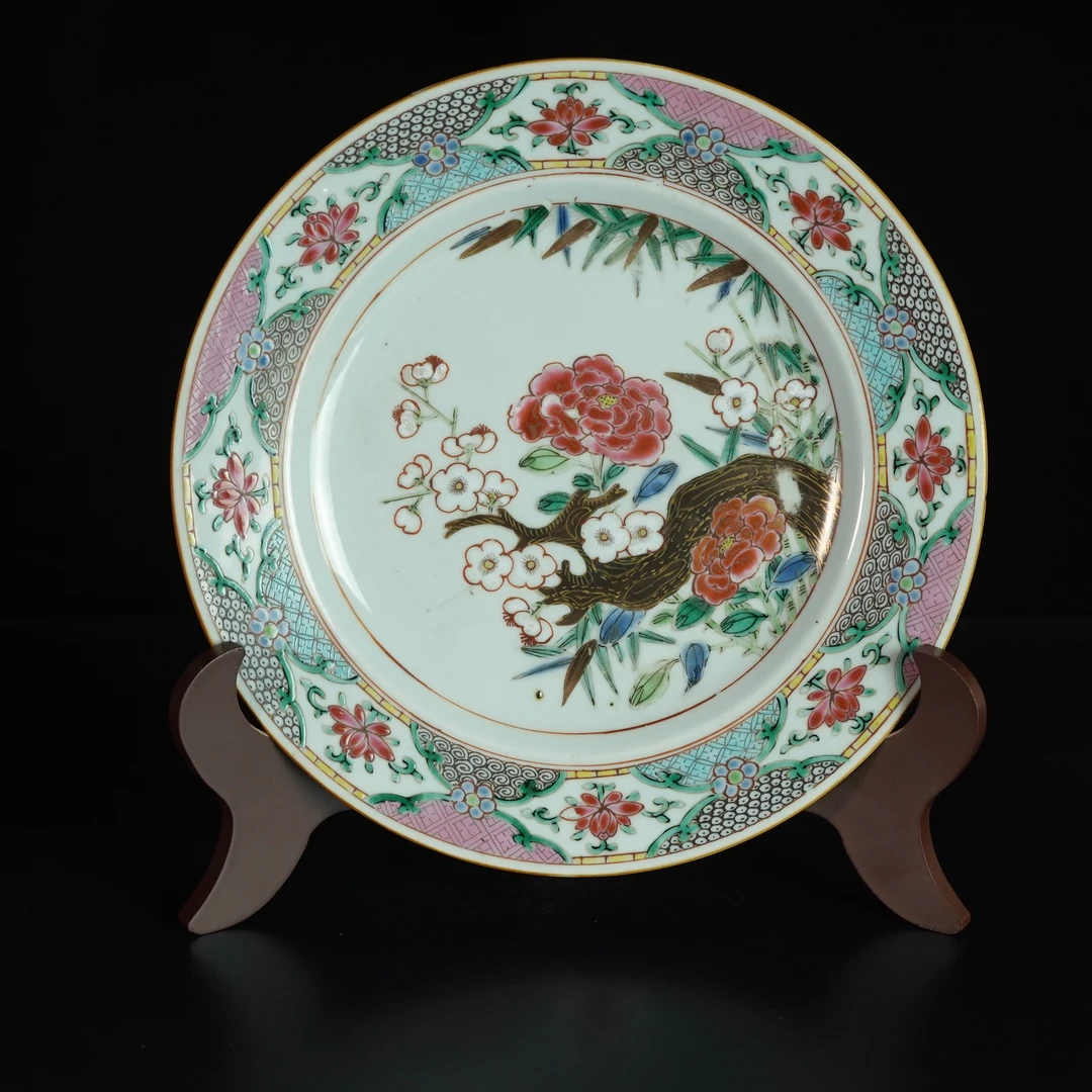 LABC250215030【十竹斋】清雍正粉彩花卉纹盘