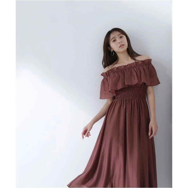 【Yumiko】夏季新款  N 气质显瘦荷叶边一字肩连衣裙