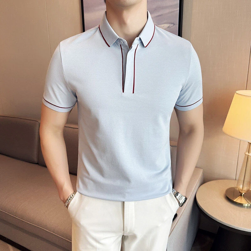男士短袖polo衫翻领设计时尚休闲百搭夏季薄款透气T恤修身百搭t恤