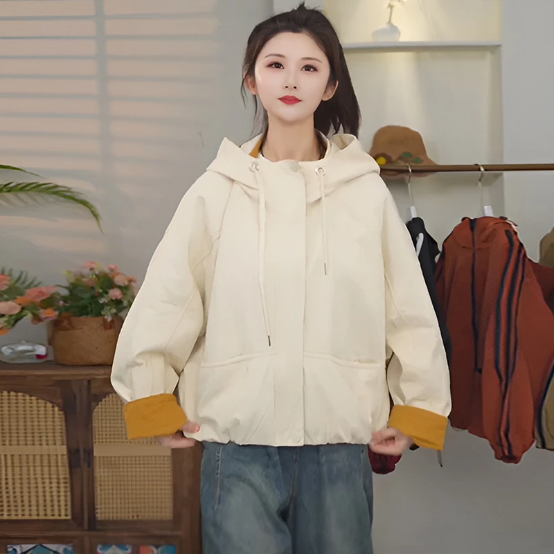 外套显瘦2025潮连帽宽松时尚百搭春秋女夹克拼接上衣新款设计感