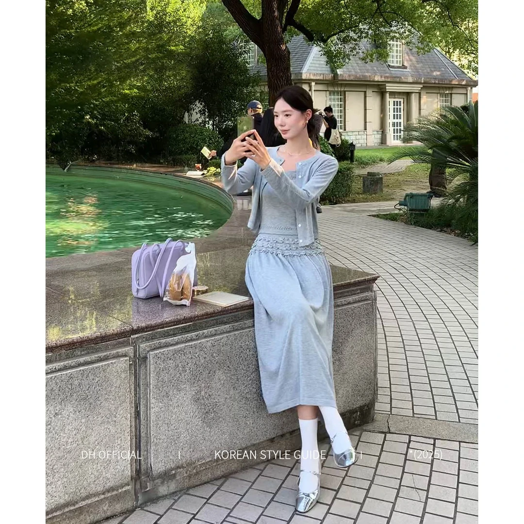 DH OFFICIAL 大花【旧日咖啡馆 cafe】韩系设计感针织吊带连衣裙