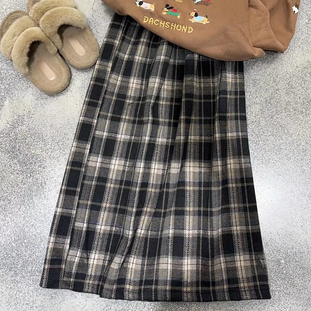 南瓜家复古显瘦格子裙