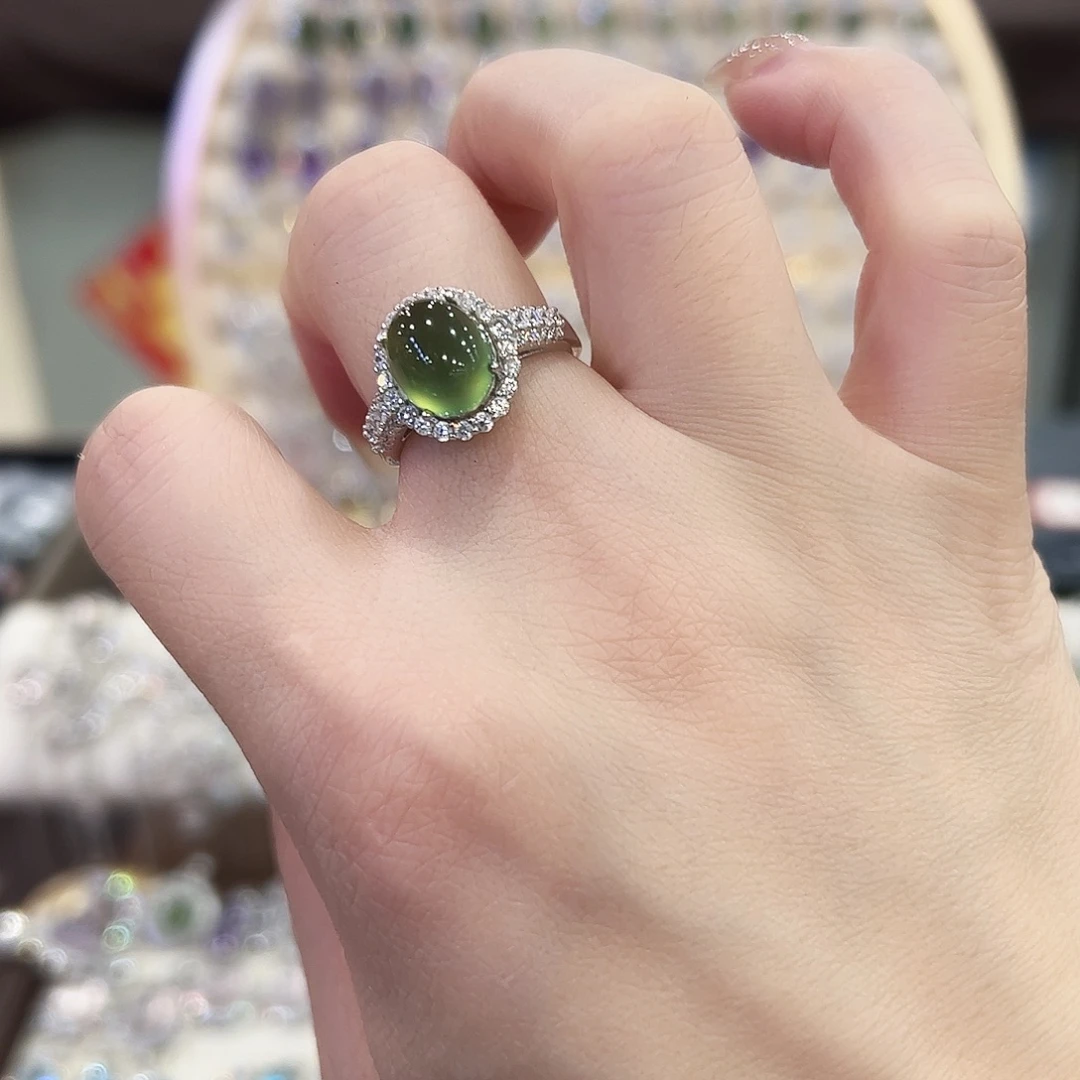 蛇纹石玉银S925镶嵌戒指