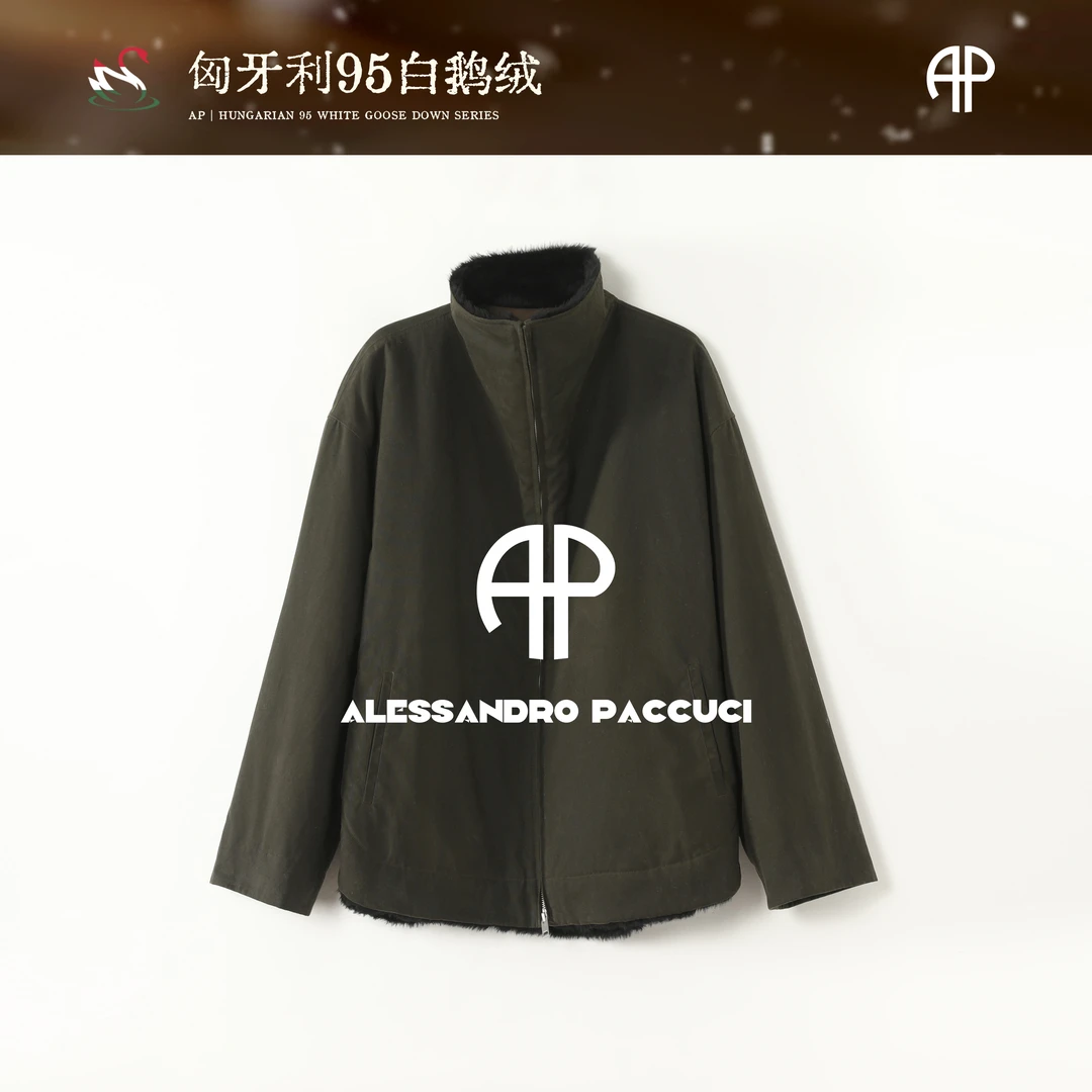 AP洛哥54015RE【油蜡鹅】匈牙利95白鹅绒拼接进口羊毛革休闲羽绒服
