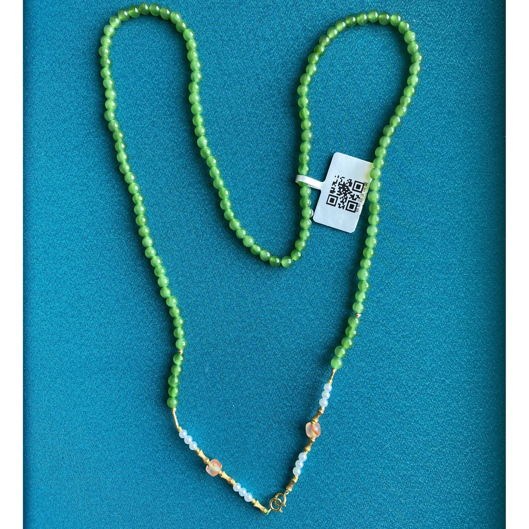 18K金和田玉碧玉小米珠万能链
