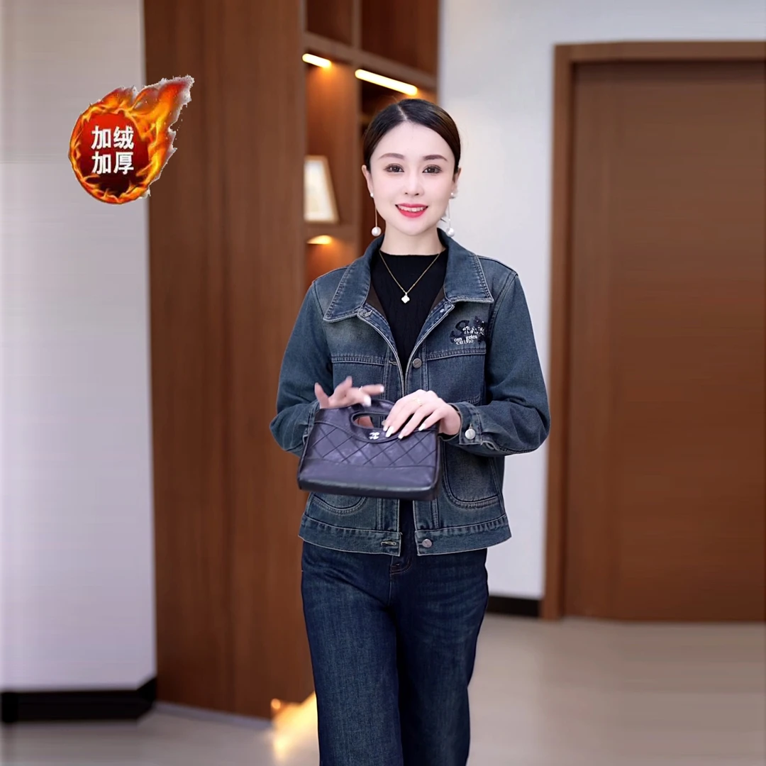 2025短款洗水牛仔短款外套宽松百搭秋冬加绒加厚洋气百搭上衣外套