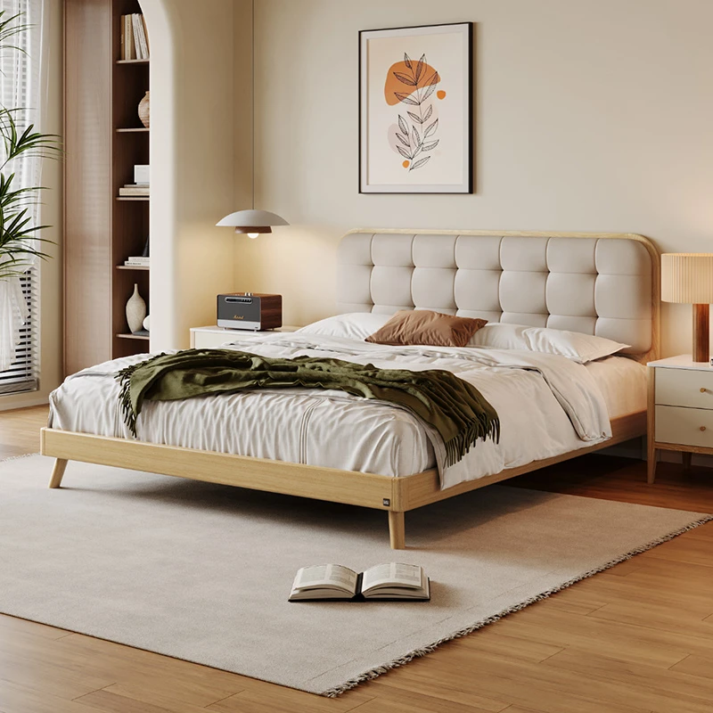 顾家木艺简约床奶油风胡桃木双人床主卧头层牛皮床 PT8153B（床架）