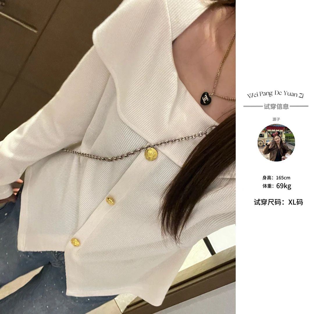 楠序源子【小法式】微胖女装 2025年秋装休闲小众毛针织衫女YZ35119