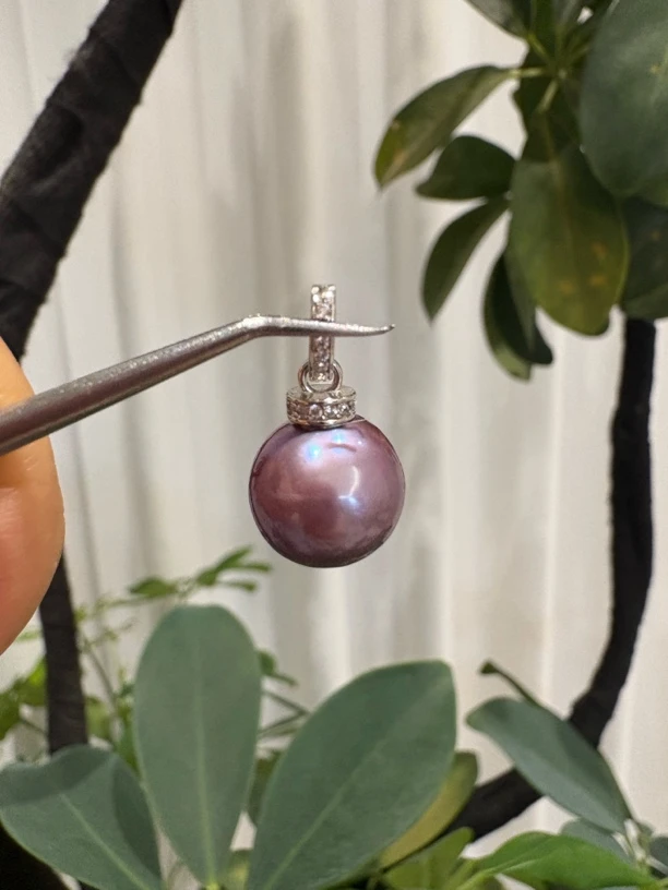 天然淡水紫珠吊坠，s925银万能扣镶嵌，经典简约