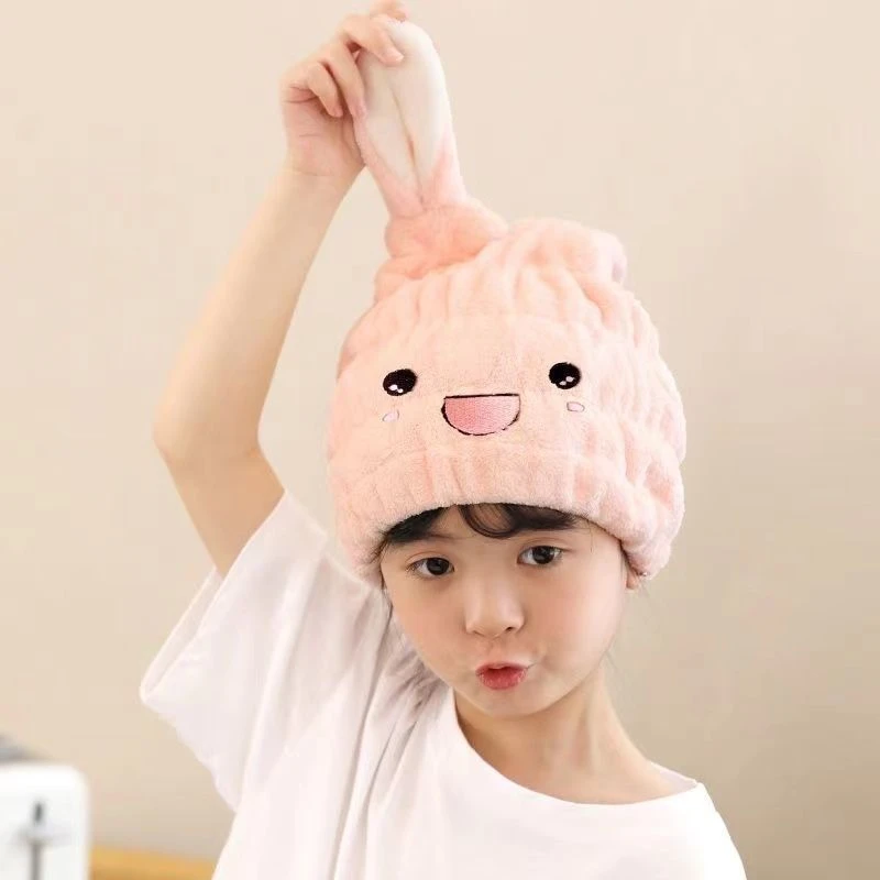 新款儿童干发帽女童洗头速干可爱兔耳浴帽加厚吸水宝宝套头发帽子