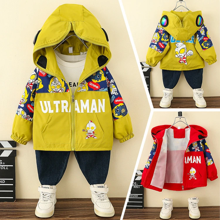 新款xdm-1097字母肩拼花布奥特曼外套儿童服装童装洋气