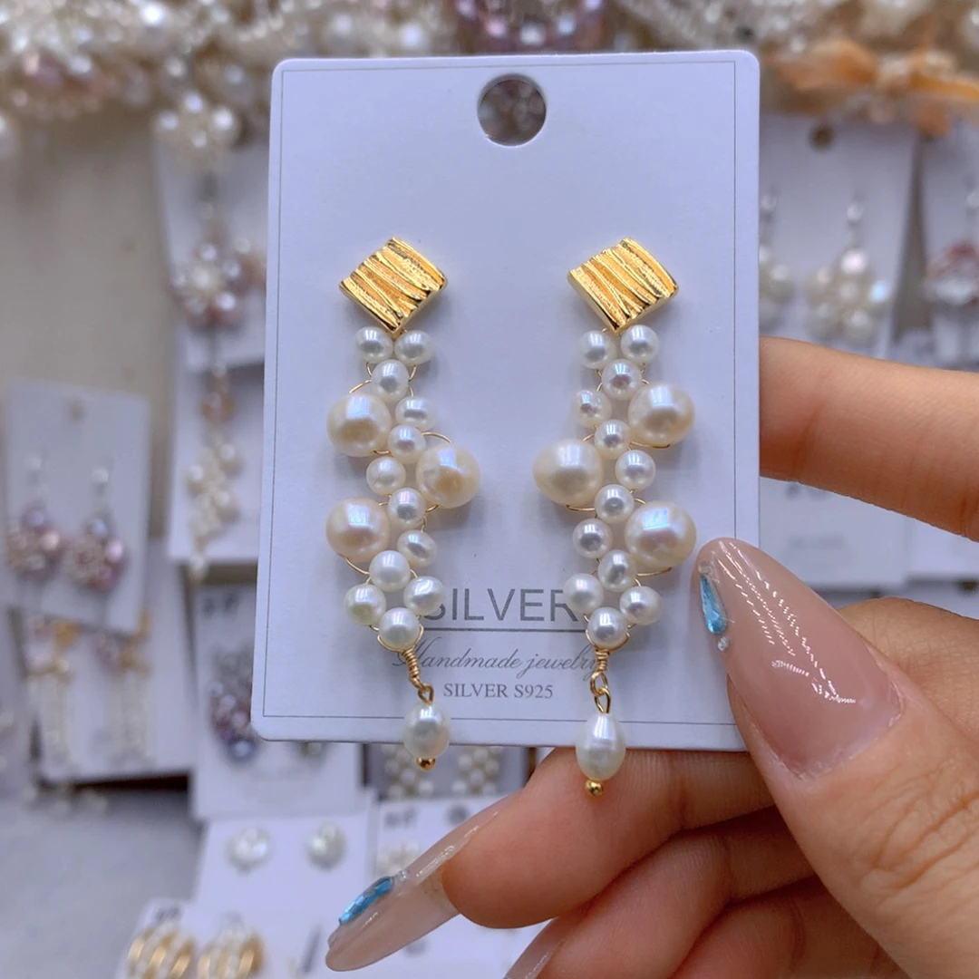 银S925镶嵌淡水珍珠耳饰