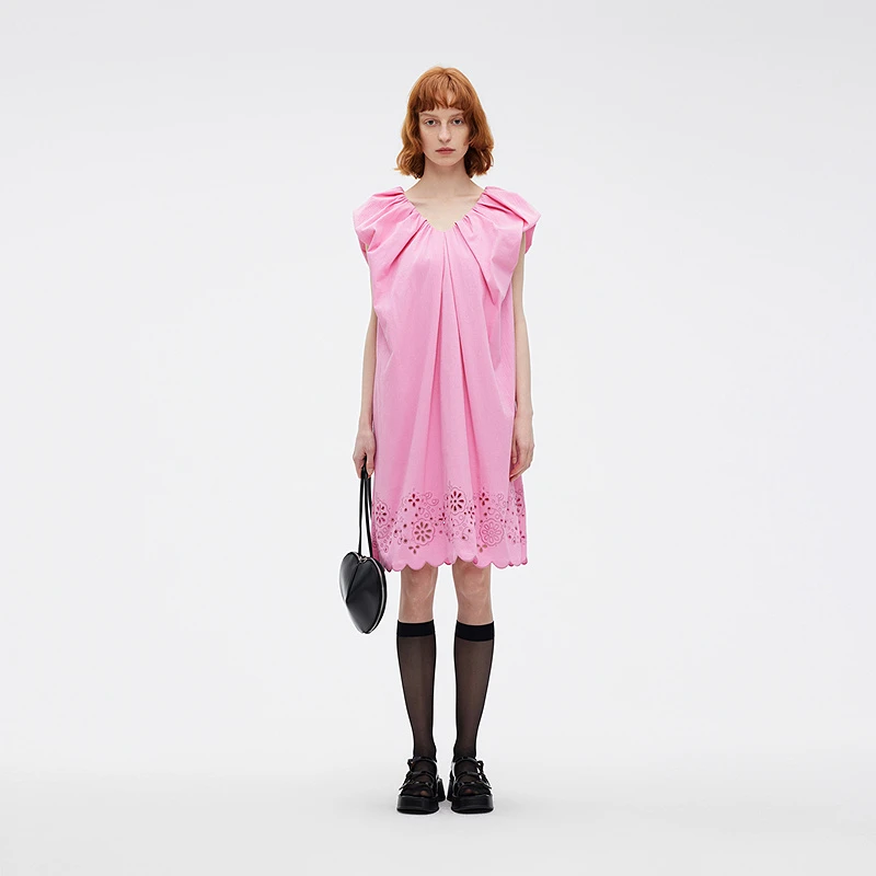 【刘校长精选】Marisfrolg.SU连衣裙多巴胺V领褶皱泡泡袖B1EG20126