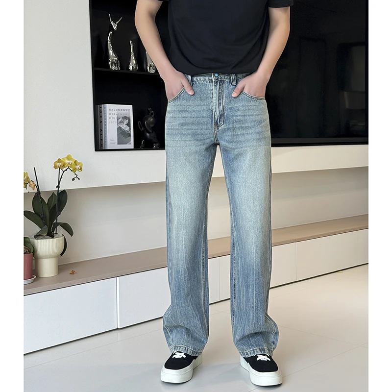 斯巴奴2025春夏新款莱塞尔宽松直筒牛仔裤男复古水洗渐变休闲长裤