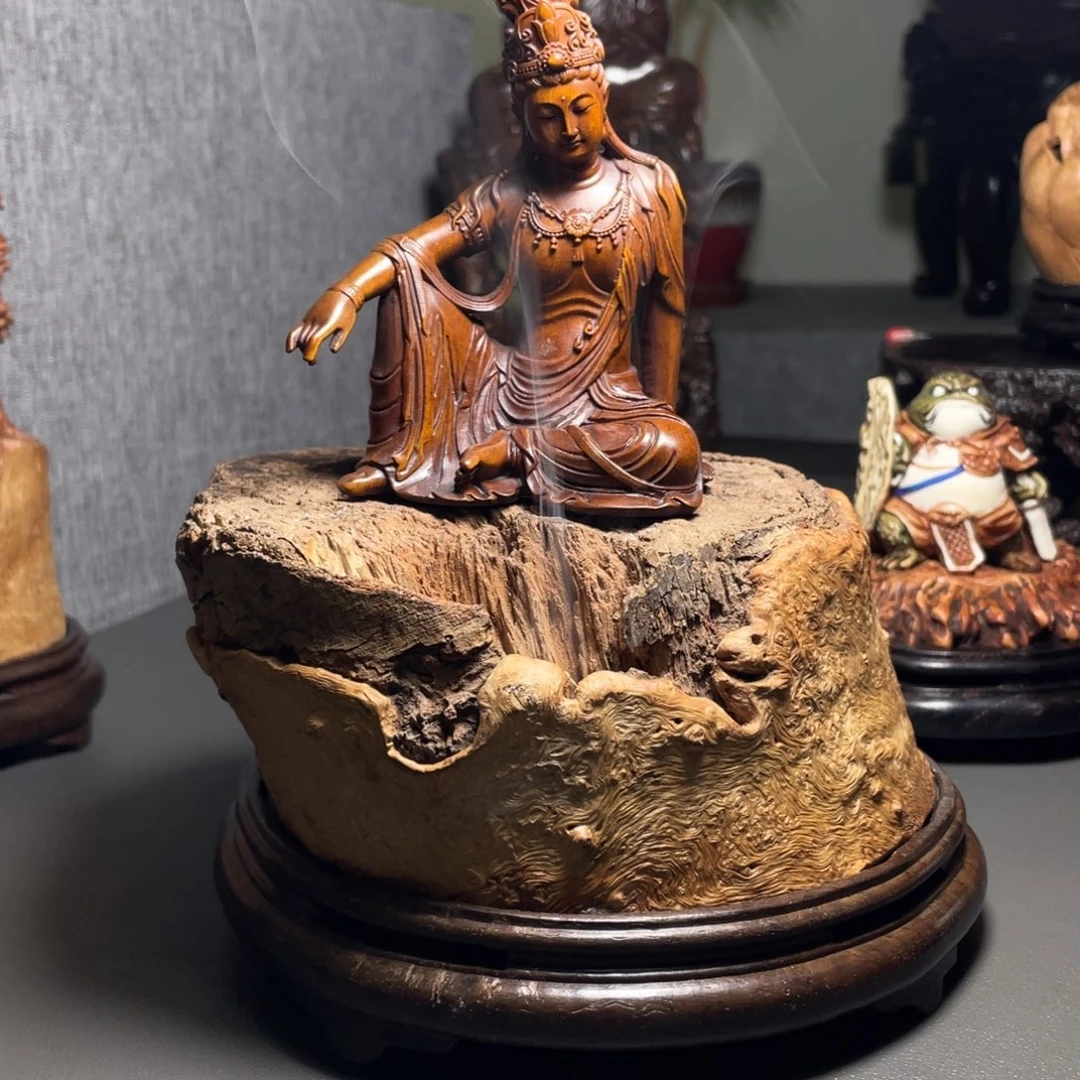 荔枝木大号香炉底座加观音一套