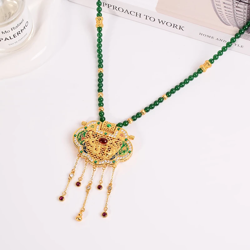 铜合金项链 龙凤呈祥锁包天子门生项链女新中式宫廷风毛衣链配饰