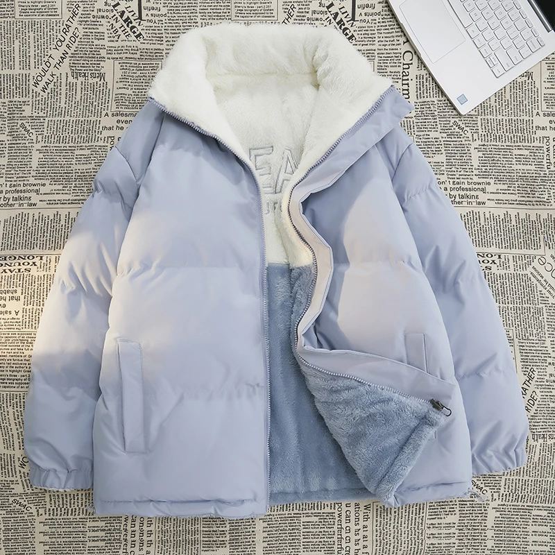 A899 潮牌羊羔绒冬季棉衣加厚保暖棉袄立领两面穿棉服9073蓝色