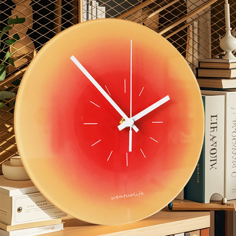 北欧落日挂钟网红钟表客厅ins轻奢创意摆件钟桌面时钟挂墙玻璃表