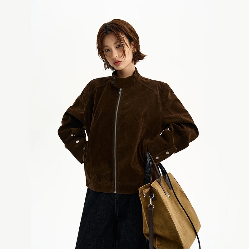 达蒙岛  美式cleanfit摩登街头复合绒皮工艺哈灵顿夹克立领外套潮