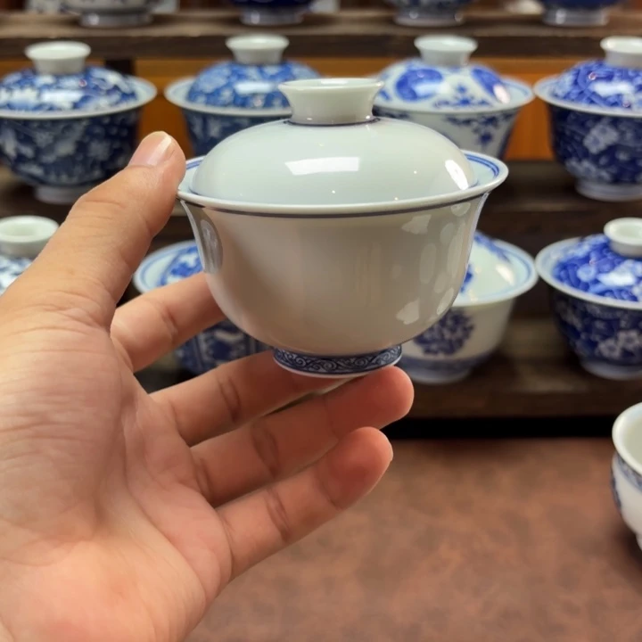 景德镇纯手工手绘小元宝盖碗100容量