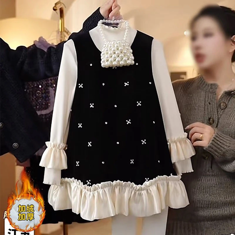 女童春季连衣裙冬季新款儿童秋冬公主裙打底洋气背心裙手工珠